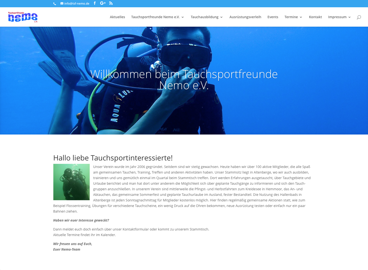 Neue Website der Tauchsportfreunde Nemo e.V. online